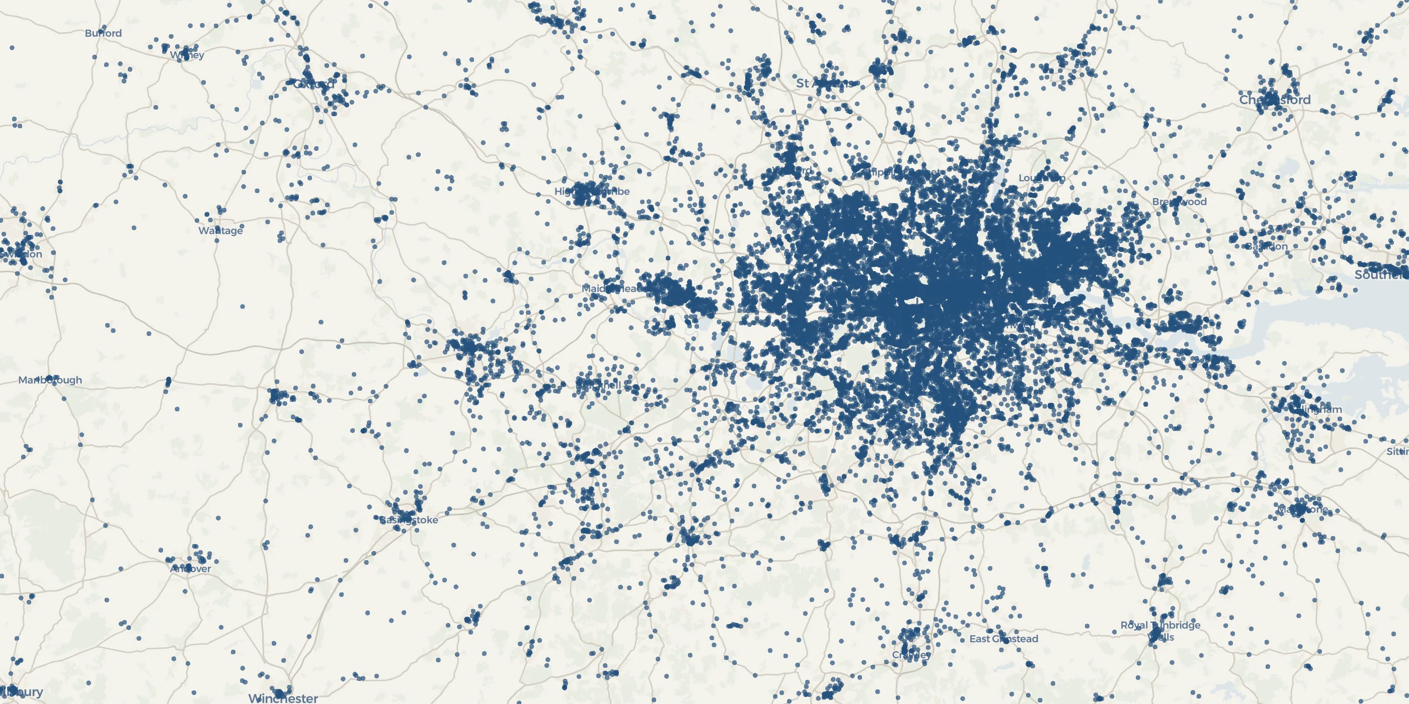 Company Map platform — UK company density map of South East England